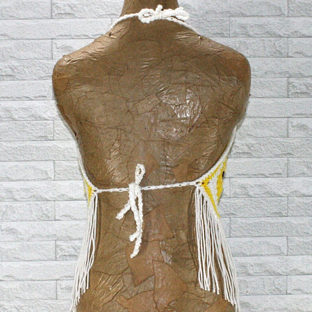 HAND CRAFTED Crop Top Sunflower Crochet Fringe Granny Square Yellow Various - Picture 4 of 15
